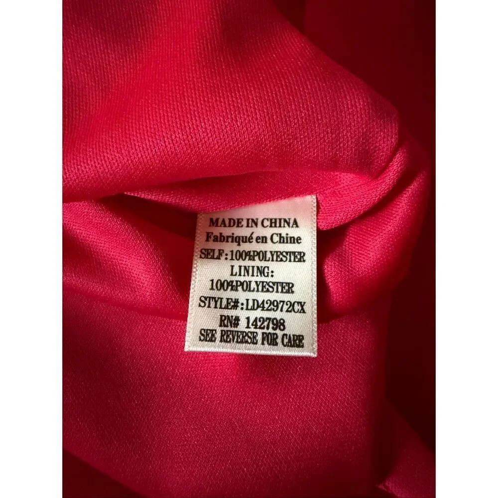 ChicSoul 2X Red Satin Scallop Faux Wrap Dress Long Sleeve Plus